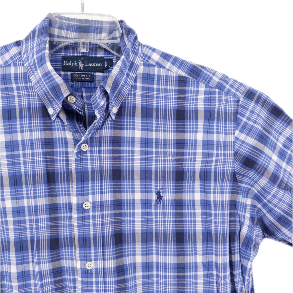 Vintage Polo Ralph Lauren Mens L Custom Fit Short Sleeve Button Down Shirt Plaid